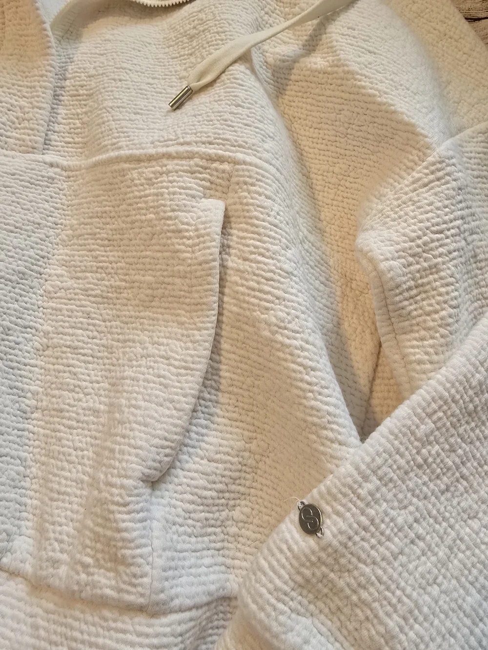 CALIA by Carrie Underwood Cream Half-Zip Textured Pullover Hoodie
